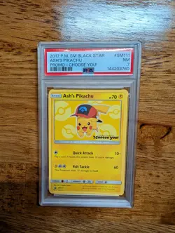 2017 Pokemon SM Black Star Ash's Pikachu Promo I Choose You! #111 NM PSA Grade 7 - Image 1