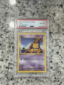 Pokemon PSA 10 GEM MINT Abra 1st Edition Base Set Shadowless 1999 Card 43/102 - Image 1