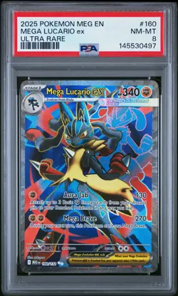 2025 POKEMON MEG EN-MEGA EVOLUTION ULTRA RARE #160 MEGA LUCARIO EX PSA 8 - Image 1