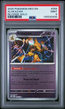 2025 POKEMON MEG EN-MEGA EVOLUTION REVERSE HOLO #056 ALAKAZAM PSA 9 - Image 1