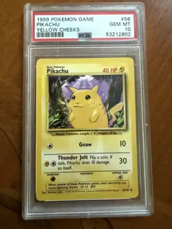 1999 POKEMON GAME 58/102 PIKACHU (YELLOW CHEEKS) PSA 10 - Image 1