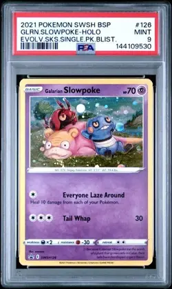PSA 9 GALARIAN SLOWPOKE SWSH126 HOLO SWIRL BLACK STAR PROMO POKEMON MINT - Image 1
