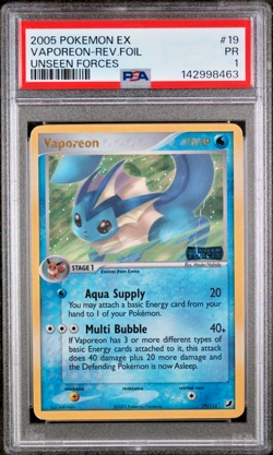 PSA 1 PR 2005 Pokemon EX Unseen Forces Vaporeon REVERSE Holo Foil Rare 19/115 - Image 1