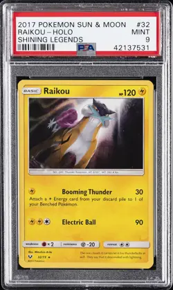 2017 POKEMON SUN & MOON SHINING LEGENDS #32 RAIKOU-HOLO PSA 9 - Image 1