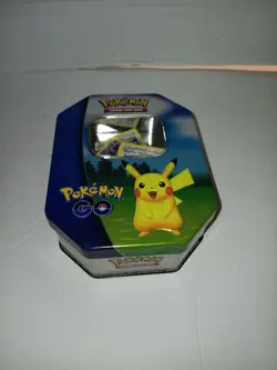 Pokemon go tin Case With Random Ungraded Cards Lot - Pikachu - Image 1