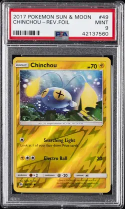 2017 POKEMON SUN & MOON #49 CHINCHOU-REVERSE FOIL PSA 9 - Image 1