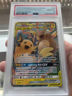 2019 Pokemon Sun & Moon Unified Minds 54/236 Raichu Alolan Raichu GX PSA 10 - Image 1