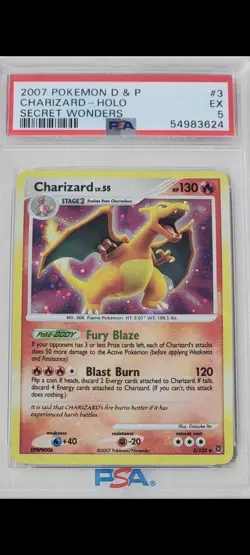 Pokemon 2007 Diamond & Pearl Secret Wonders Charizard Holo Rare #3/132 PSA 5 - Image 1