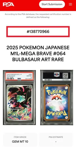 Pokemon M1l: Mega Brave Bulbasaur 064/063 Alt Art Rare Holo PSA 10 GEM 💎 MINT - Image 4
