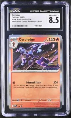 Pokemon Ceruledge 2025 Black Star Promo #014 Staff & Pre-Release Stamp, CGC 8.5 - Image 1