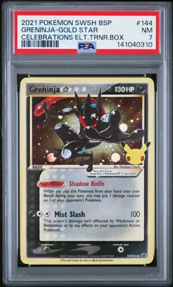 2021 POKEMON SWSH BLACK STAR PROMO 144 GRENINJA-GOLD CELEBRATIONS ETB PSA 7 0310 - Image 1