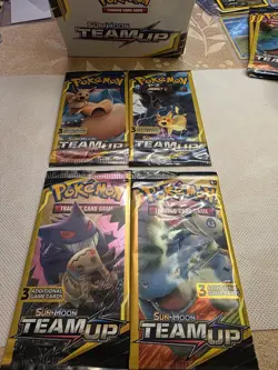 🔥🔥 HEAVY Pokemon Team Up Booster Packs (4x) – SUN & MOON 💎 GUARANTEED HEAVIES - Image 1