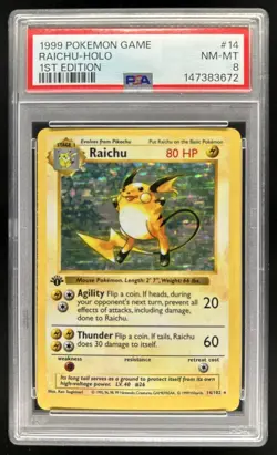 1999 Pokemon 1st Edition Raichu Holo #14/102 PSA 8 - Image 1