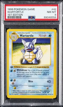 1999 POKEMON BASE SET 1ST EDITION #42 WARTORTLE PSA 8 - Image 1