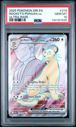 2025 POKEMON DRI EN-DESTINED RIVALS ULTRA RARE TEAM ROCKET'S PERSIAN EX PSA 10 - Image 1