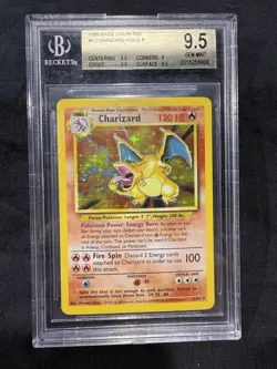 Pokemon Charizard Holo Rare Beckett 9.5 Display Base Set Unlimited 4/102 - Image 1