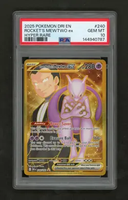 PSA 10 Team Rocket's Mewtwo EX 240/182 Gold Hyper Rare Destined Rivals Pokemon - Image 1