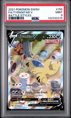 2021 POKEMON SWORD & SHIELD BATTLE STYLES #155 FULL ART/TYRANITAR V PSA 9 - Image 1