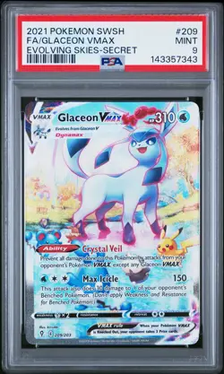 2021 POKEMON SWORD & SHIELD EVOLVING SKIES SECRET FULL ART/GLACEON VMAX PSA 9 - Image 1