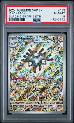 147290952 Magneton 2024 Pokemon SV Surging Sparks ETB Promo #159 PSA 8 - Image 1