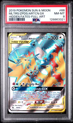 2019 POKEMON SUN & MOON HIDDEN FATES FA/MOLTRES & ZAPDOS & ARTICUNO GX PSA 8 - Image 1