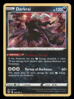 Darkrai SWSH03: Darkness Ablaze #105/189 Rare Reverse Holo Pokemon LP - Image 1
