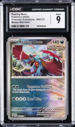 2025 POKEMON PRISMATIC EVOLUTIONS MASTER BALL REVERSE HOLO ROARING MOON CGC 9 - Image 1