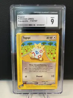 Togepi Pokemon Card (2003) Aquapolis - 114/147 CGC 9 MINT - Image 1