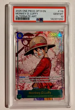 2025 ONE PIECE MONKEY D LUFFY OP13-118 CARRYING ON HIS WILL SEC ALT ART PSA 10 - Image 1