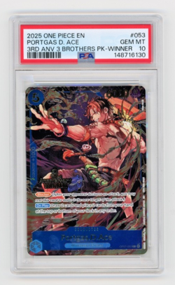2025 One Piece 3rd Anniversary Winner 3 Brothers 053 Portgas D. Ace PSA 10 GM - Image 1