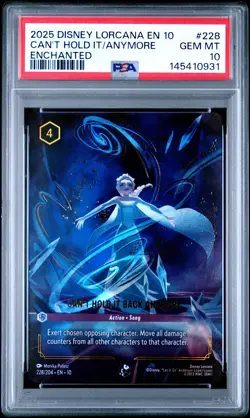 2025 DISNEY LORCANA WHISPERS IN THE WELL ENCHANTED CAN'T HOLD IT/ANYMORE PSA 10 - Image 1
