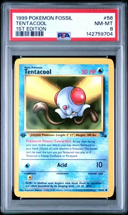 PSA 8 NM/MT 1999 POKEMON FOSSIL 56 TENTACOOL 1ST EDITION ENGLISH - Image 1