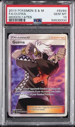 2019 POKEMON SUN & MOON HIDDEN FATES #SV84 FULL ART/GUZMA PSA 10 - Image 1