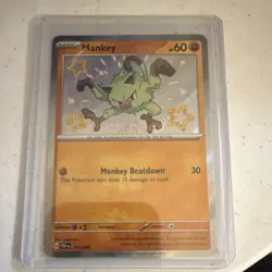 Pokemon Mankey 169/091 SV: Paldean Fates Shiny Rare Holo Basic 60HP - Image 1