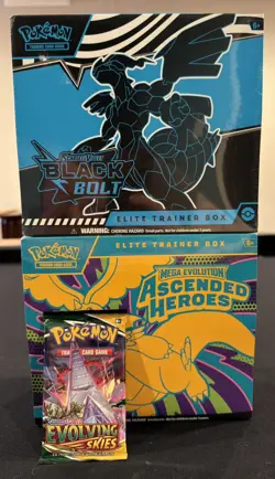 Pokemon 1 Black Bolt & 1 Ascended Hero ETB also 1 Evolving Skies pack all sealed - Image 2