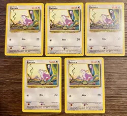 Pokemon Rattata x5 Lot, Base Set Unlimited 61/102, Common MP - Image 1
