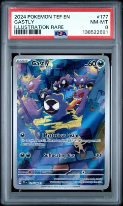 2024 POKEMON TEF EN-TEMPORAL FORCES | ILLUSTRATION RARE GASTLY 177 PSA 8 NM-MT - Image 1