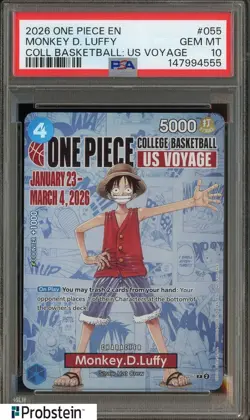2026 One Piece EN Coll. Baskeball US Voyage #055 Monkey.D.Luffy PSA 10 GEM MT - Image 1