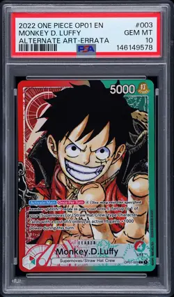 2022 ONE PIECE OP01-ROMANCE DAWN ALTERNATE ART-ERRATA MONKEY D. LUFFY PSA 10 - Image 1