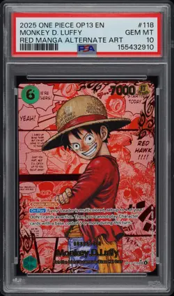 One Piece Carrying on His Will Monkey D. Luffy OP13-118 Red Manga Luffy PSA 10 - Image 1