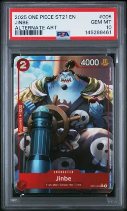 2025 ONE PIECE STARTER DECK ST21-EX GEAR 5 ALTERNATE ART #005 JINBE PSA 10 - Image 1