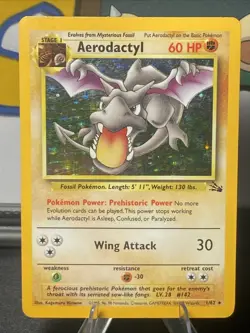 Pokemon TCG Aerodactyl 1/62 Fossil Unlimited Holo Rare Vintage 1999 WOTC - Image 1