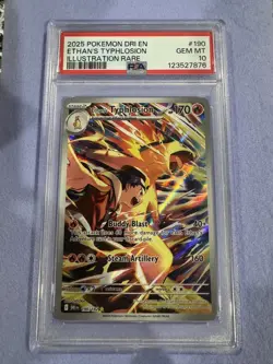 2025 POKEMON DRI EN-DESTINED RIVALS ILLUSTRATION RARE ETHAN'S TYPHLOSION PSA 10 - Image 1