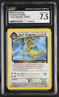 CGC 7.5 DARK DRAGONITE 22/82 TEAM ROCKET POKEMON NEAR MINT + - Image 1