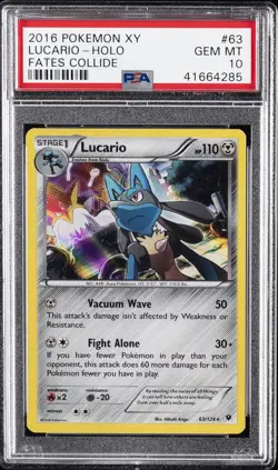 2016 POKEMON XY FATES COLLIDE #63 LUCARIO-HOLO PSA 10 - Image 1