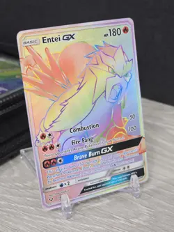 Pokemon Card TCG Entei GX 74/73 Shining Legends 2017 Holo Rainbow Secret Rare NM - Image 1