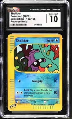2002 POKEMON EXPEDITION SHELLDER #129 REVERSE HOLO CGC 10 GEM MINT - Image 1