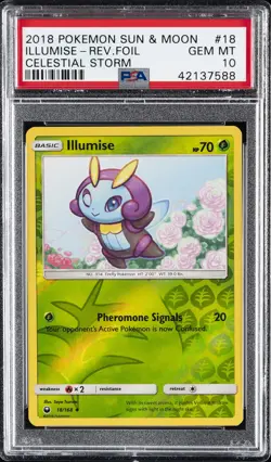 2018 POKEMON SUN & MOON CELESTIAL STORM #18 ILLUMISE-REVERSE FOIL PSA 10 - Image 1