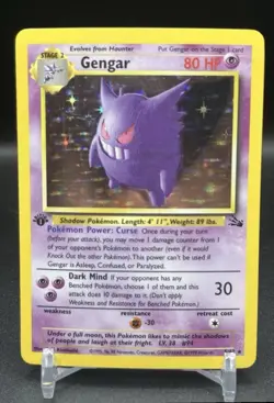 Pokemon Gengar 1st Edition Fossil Holo Rare 80 HP Stage 2 5/62 English TCG - Image 1