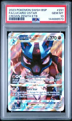 2023 POKEMON SWSH BLACK STAR PROMO #291 FULL ART/LUCARIO VSTAR PSA 10 - Image 1